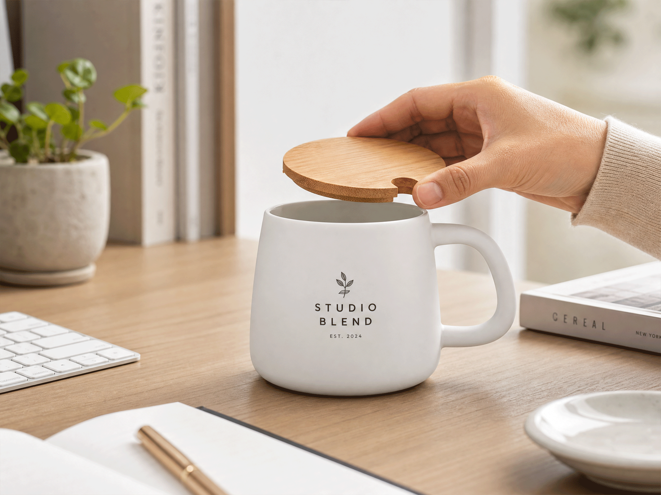 12oz Modern Porcelain Mug with Lid - View 1