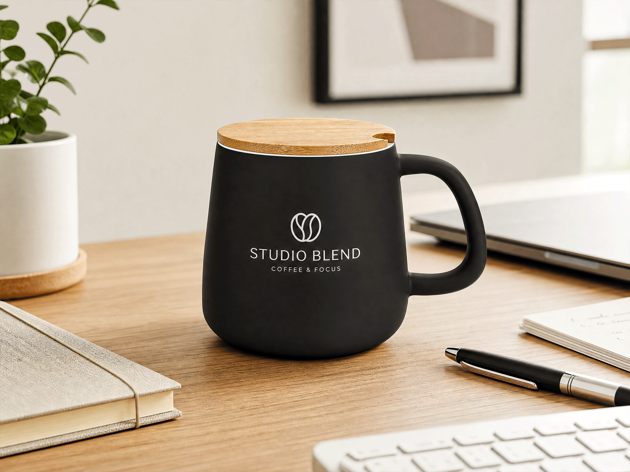 12oz Modern Porcelain Mug with Lid - View 2
