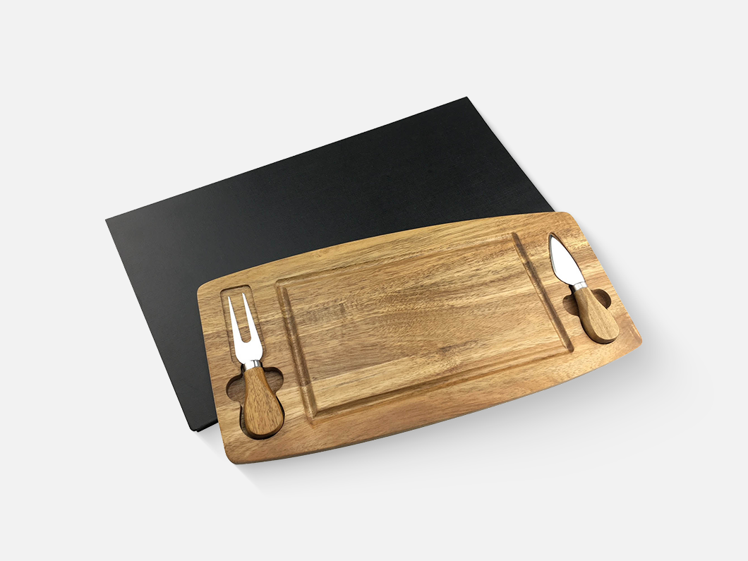 Acacia Cheese Board with Magnetic Knife & Fork Set