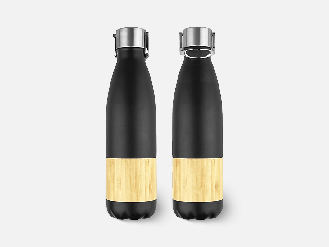 15oz Bamboo Wrap Vacuum Insulated Stainless Steel Water Bottle with Foldable Handle