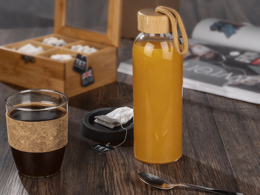 18.6oz RPET Water Bottle with Bamboo Lid - View 1