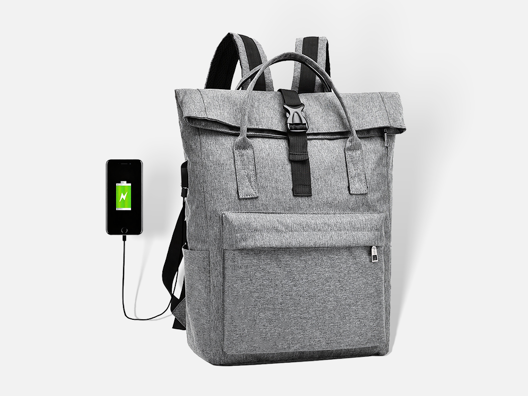 Roll Top Laptop Backpack with USB Charging - View 3