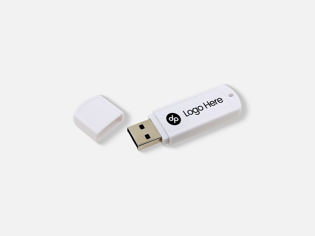 White ABS USB 2.0 Flash Drive with Protective Cap - View 2