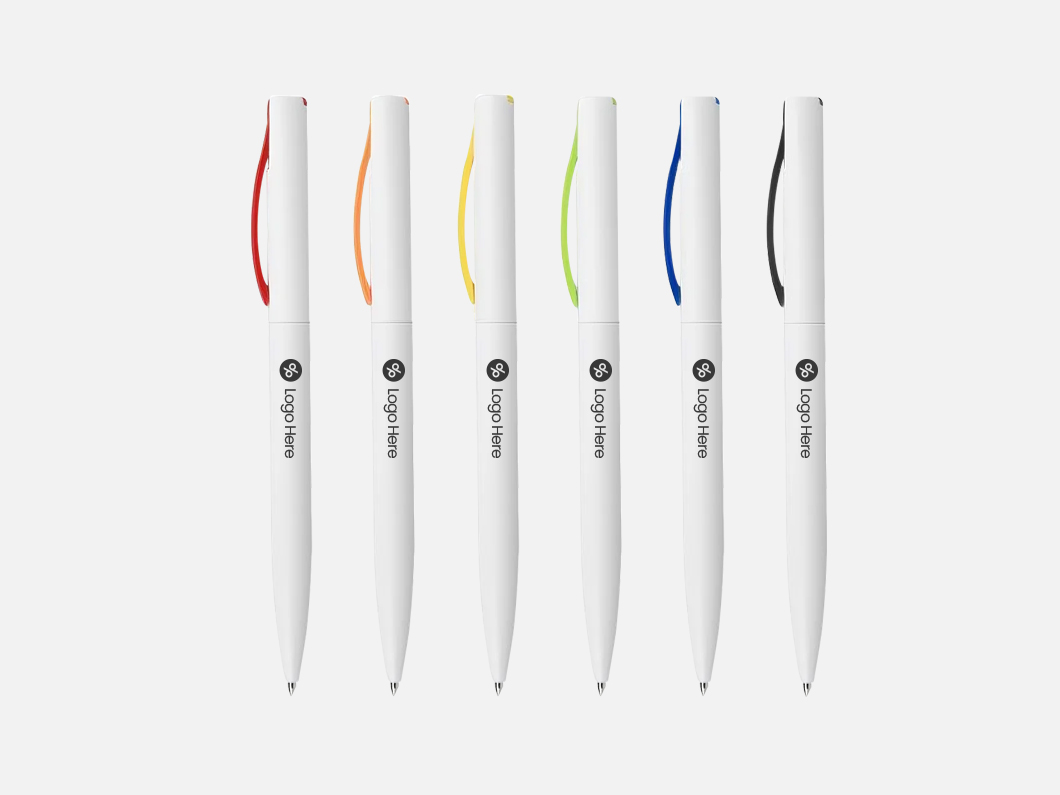 White Barrel Color Clip Twist Ballpoint Pen