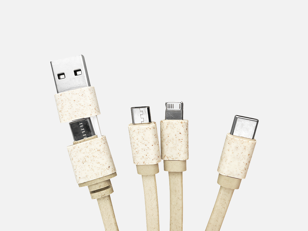 Eco 5-in-1 Round Bamboo Charging Cable Keychain