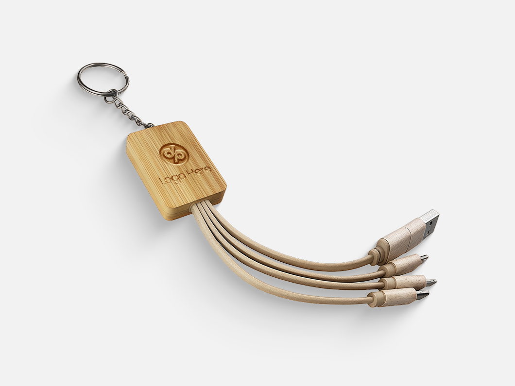 4-in-1 Bamboo Keychain Charger