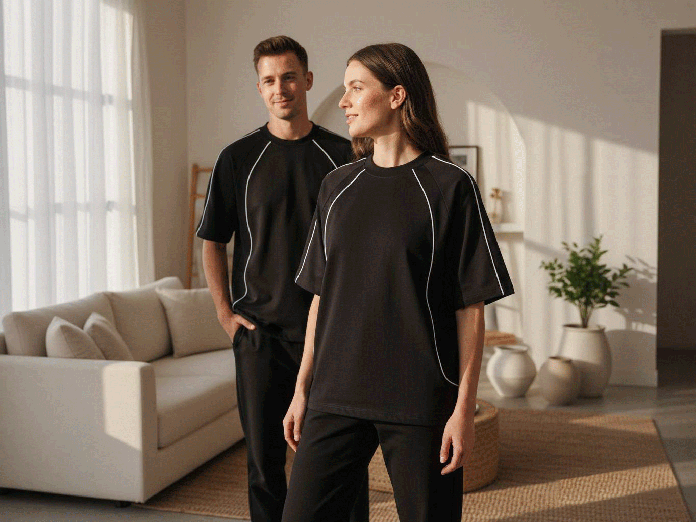 Contrast Piping Oversized T-Shirt - View 1
