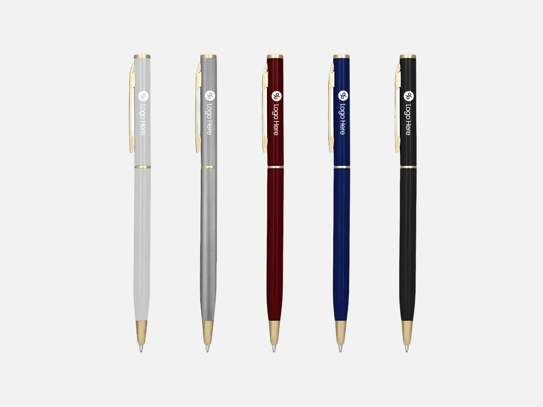 Metal Twist Ballpoint Pen with Gold Trim - View 1