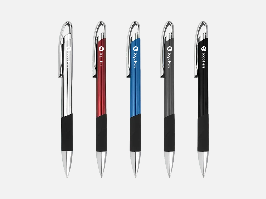 Metal Click Ballpoint Pen with Rubber Grip - View 1