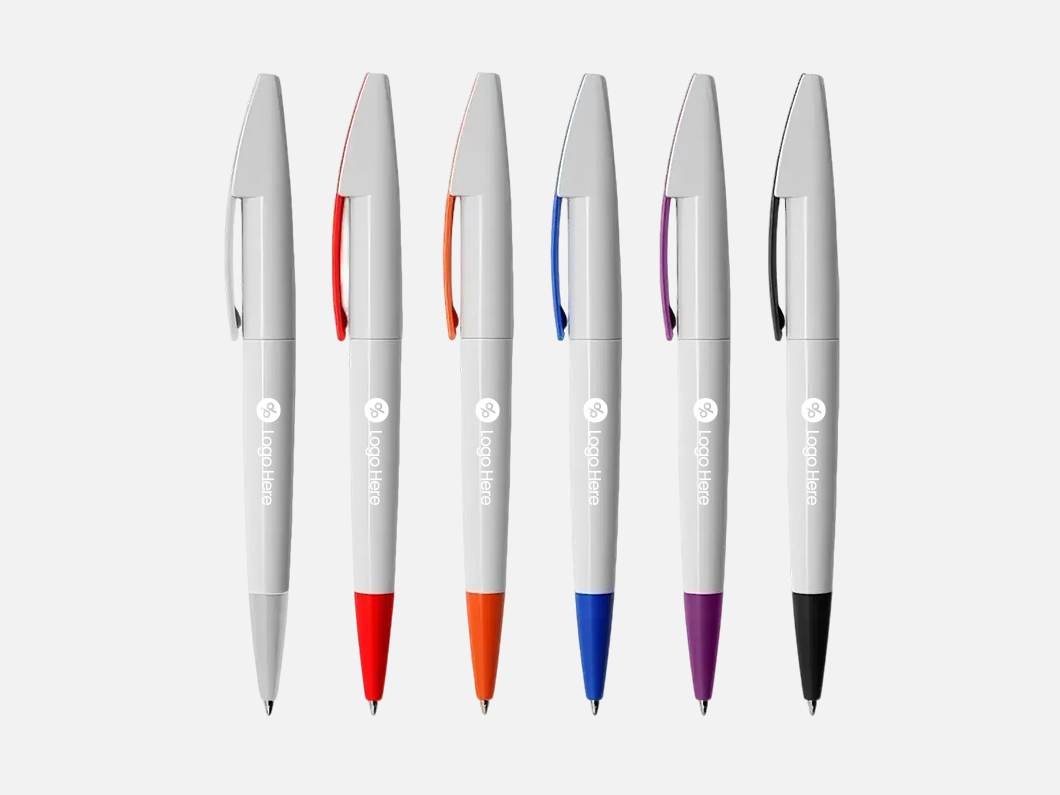 White Barrel Twist Pen with Color Accents - View 1