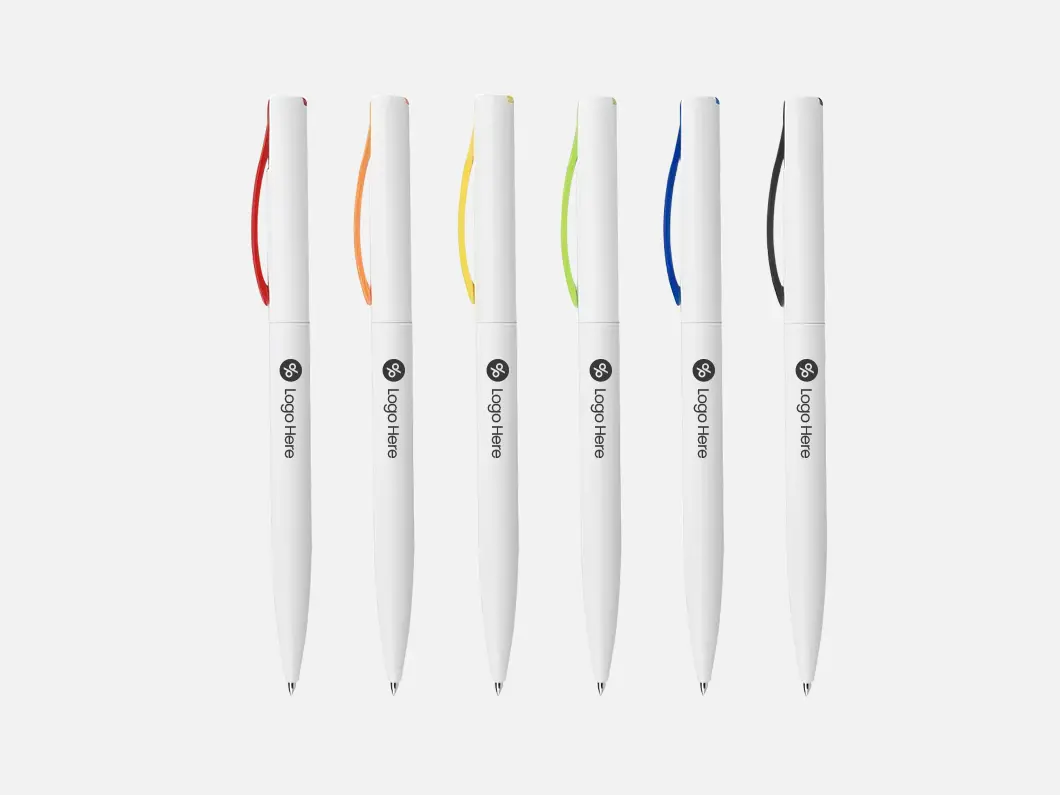 White Barrel Color Clip Twist Ballpoint Pen - View 1
