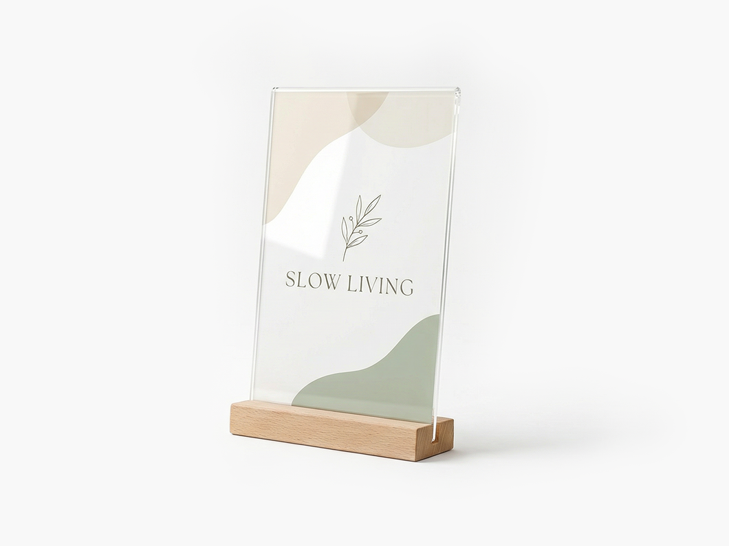 Acrylic Sign Holder with Wood Base - View 2