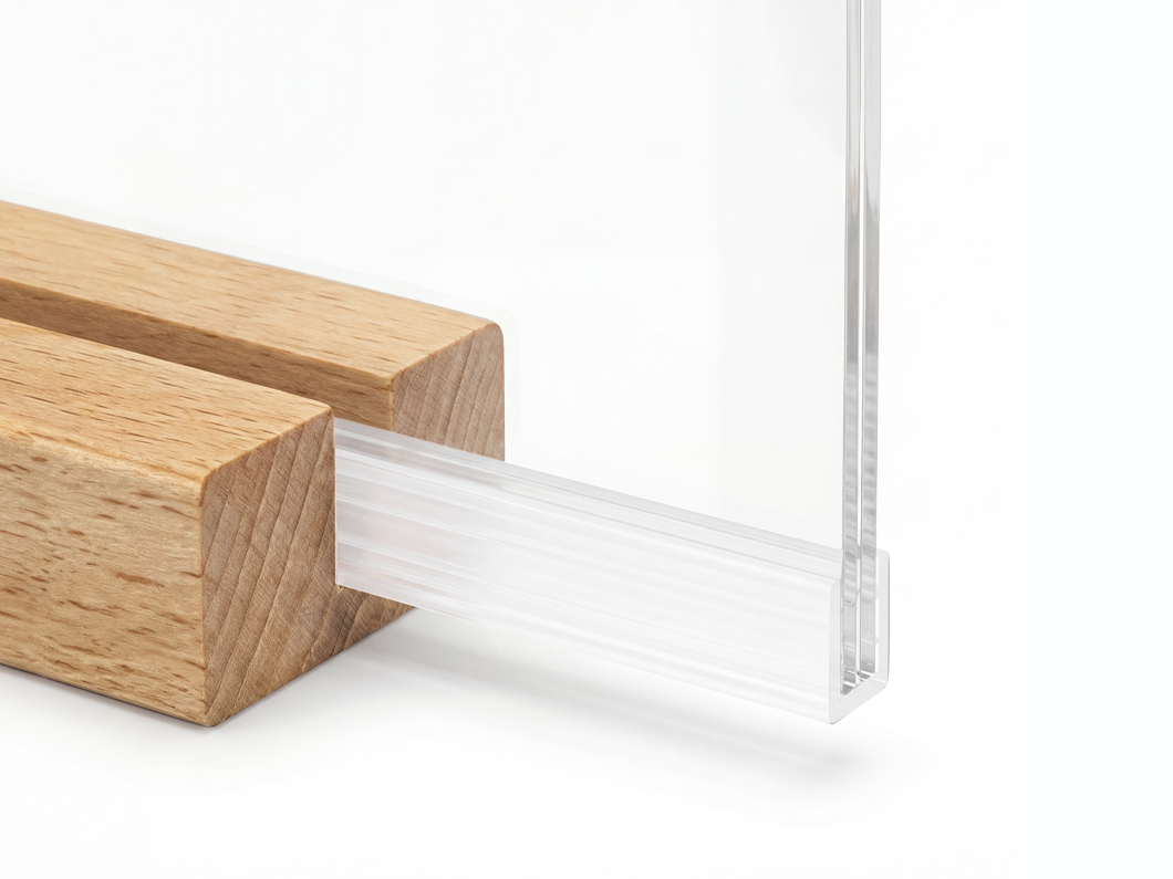 Acrylic Sign Holder with Wood Base - View 5