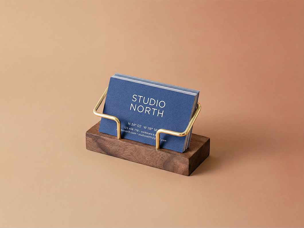 Walnut Wood & Metal Business Card Holder