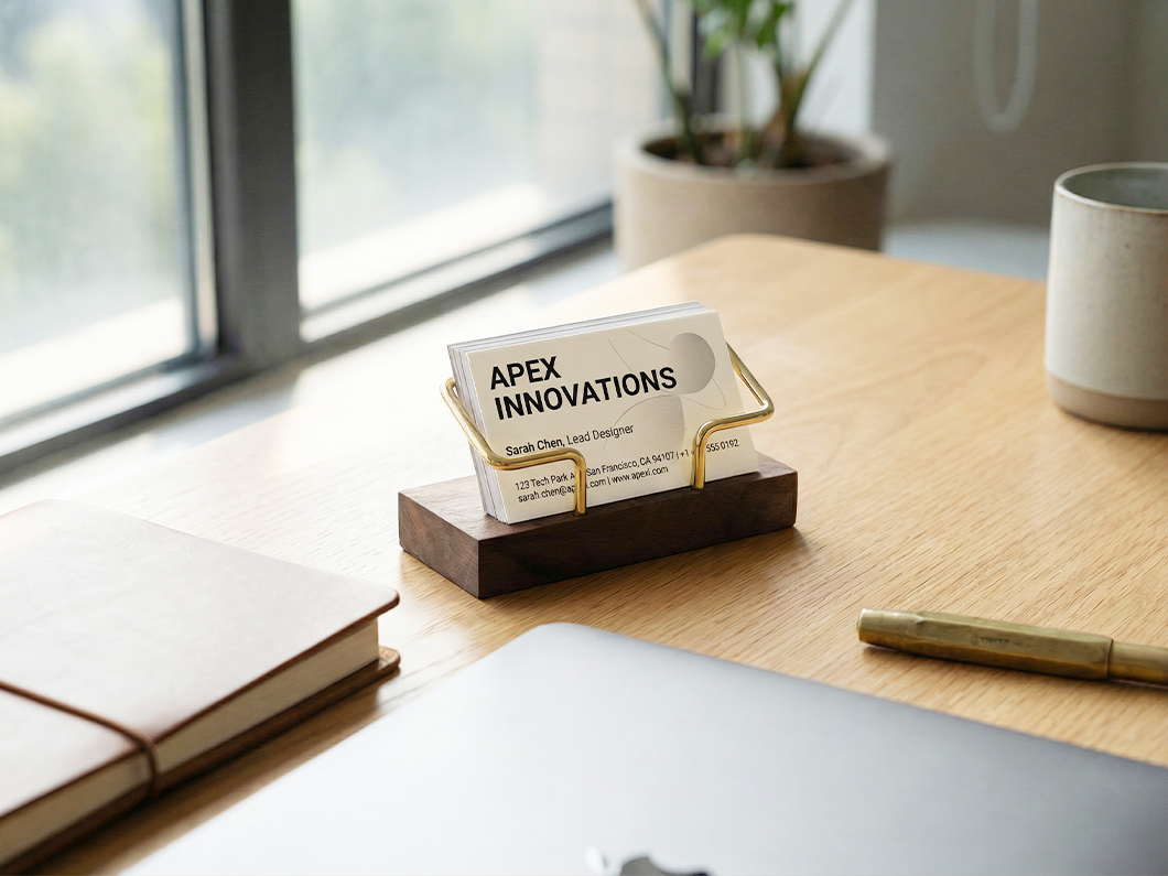 Walnut Wood & Metal Business Card Holder - View 3