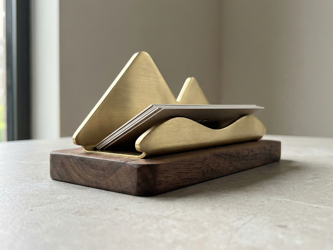 Brass Business Card Holder with Wood Base - View 4