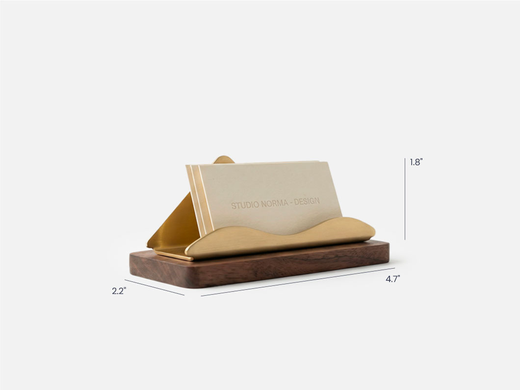 Brass Business Card Holder with Wood Base - View 6