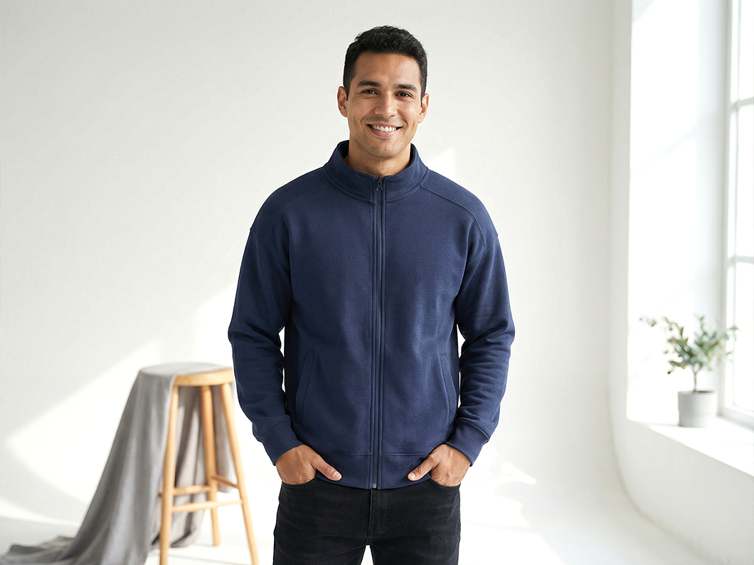 Cotton Blend Zip Jacket - View 1