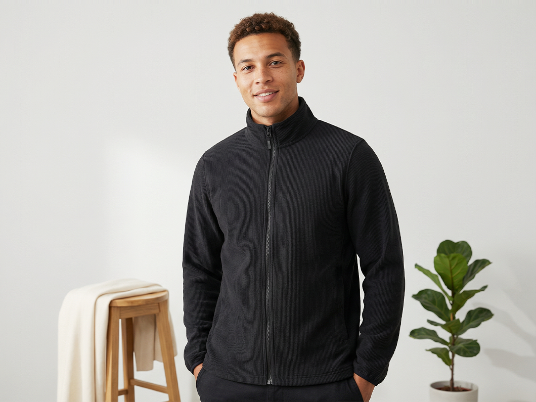 Grid Texture Fleece Jacket - View 2