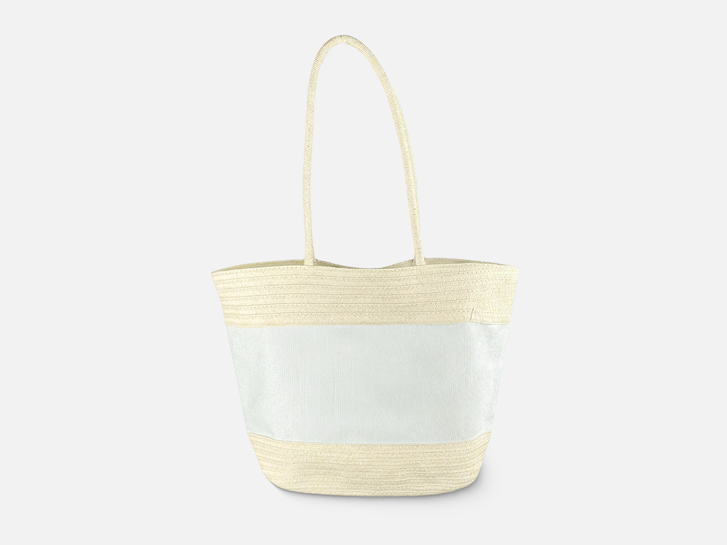 Woven Tote Bag with Canvas Panel - View 2