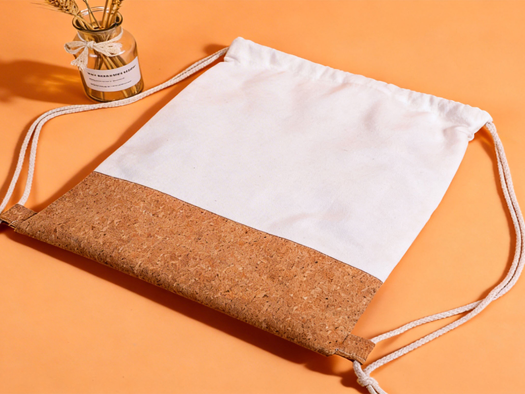 Custom Cotton Canvas Drawstring Backpack with Cork Base - View 2