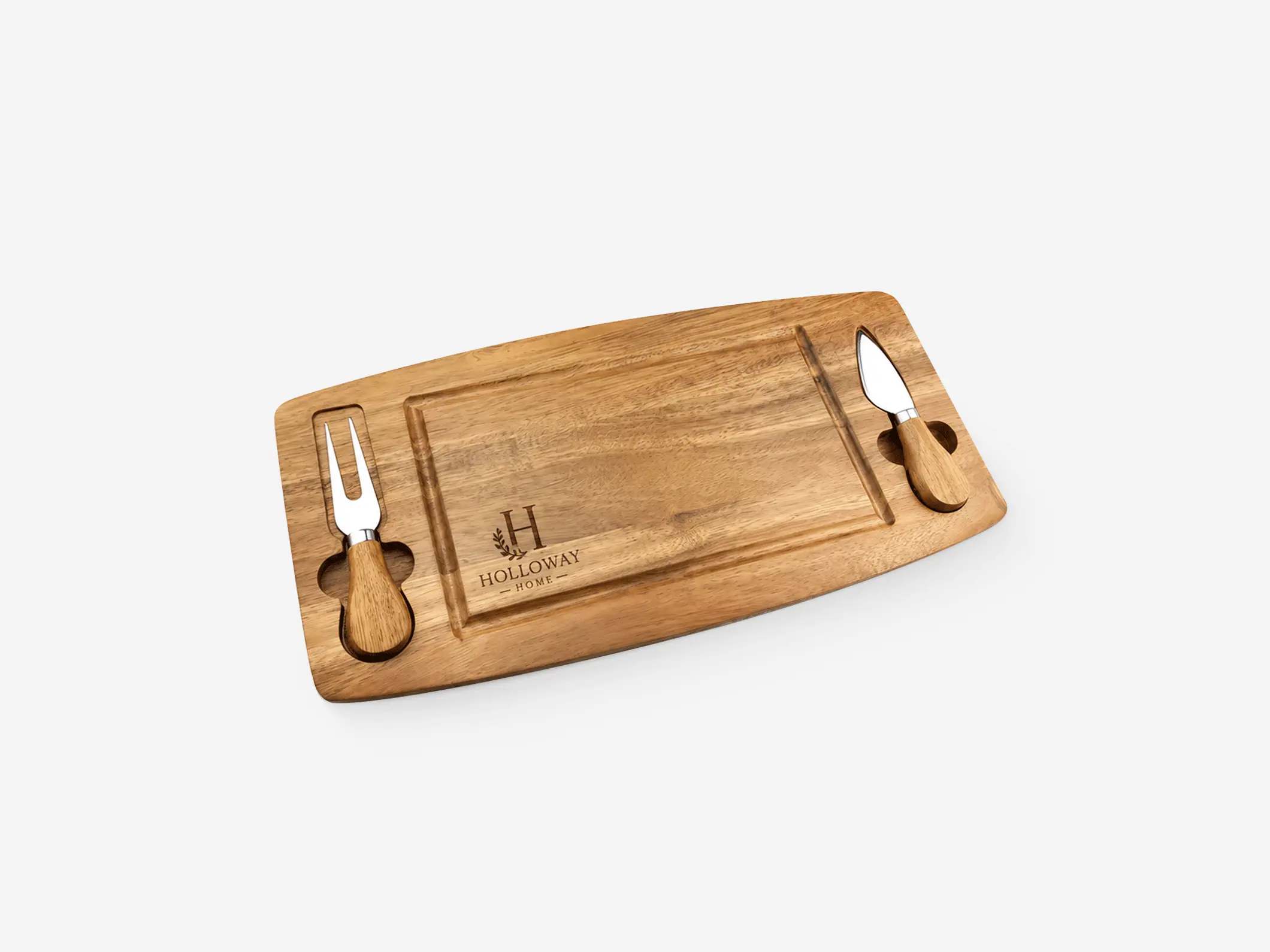Acacia Cheese Board with Magnetic Knife & Fork Set - Overview