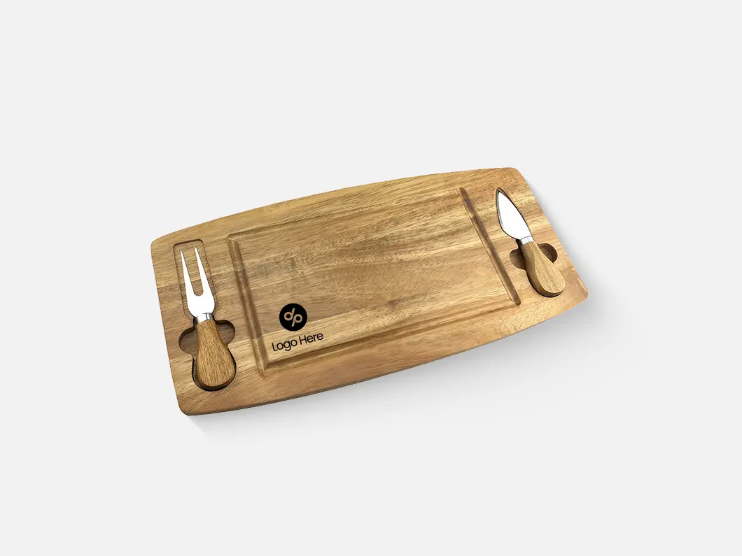Acacia Cheese Board with Magnetic Knife & Fork Set