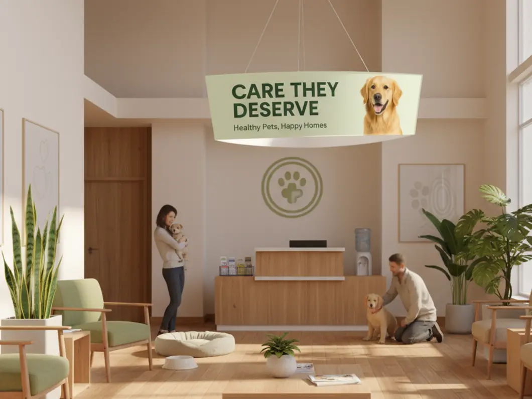 Curved Triangle Tension Fabric Hanging Banners - Overview