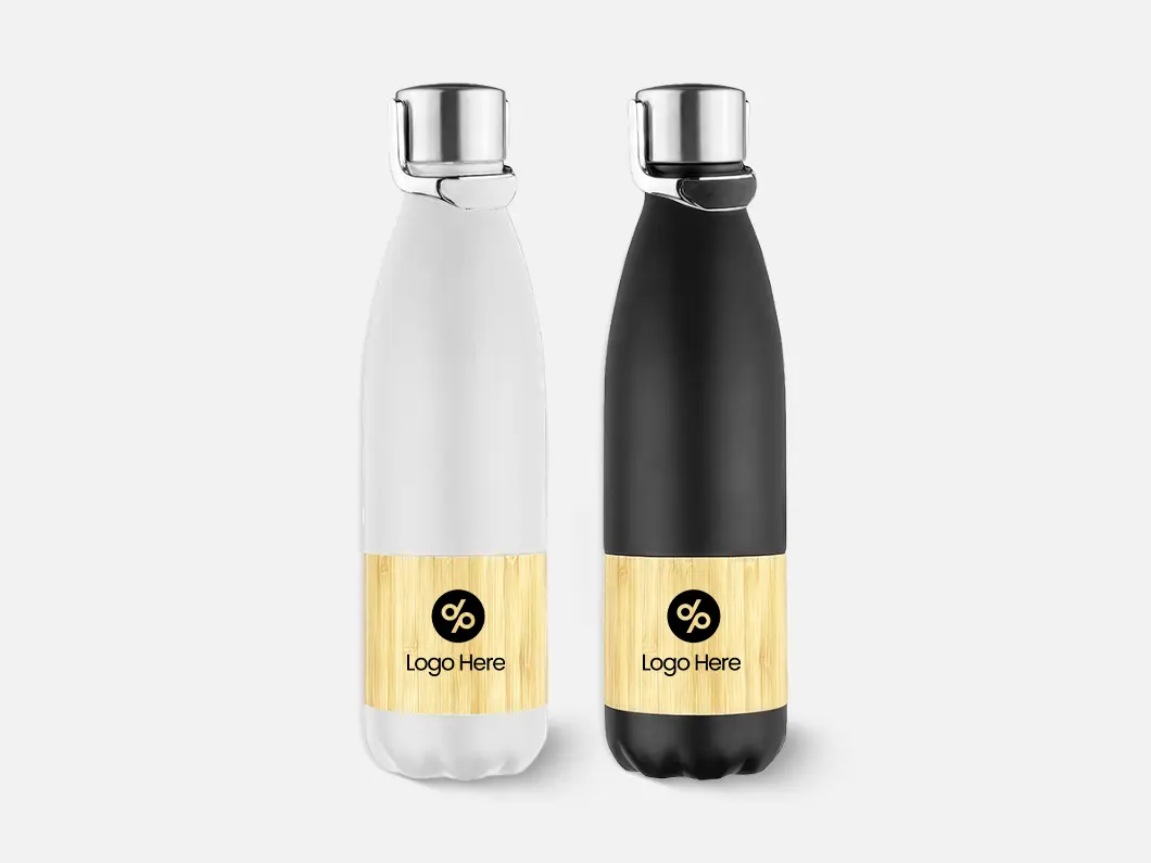 15oz Bamboo Wrap Vacuum Insulated Stainless Steel Water Bottle with Foldable Handle