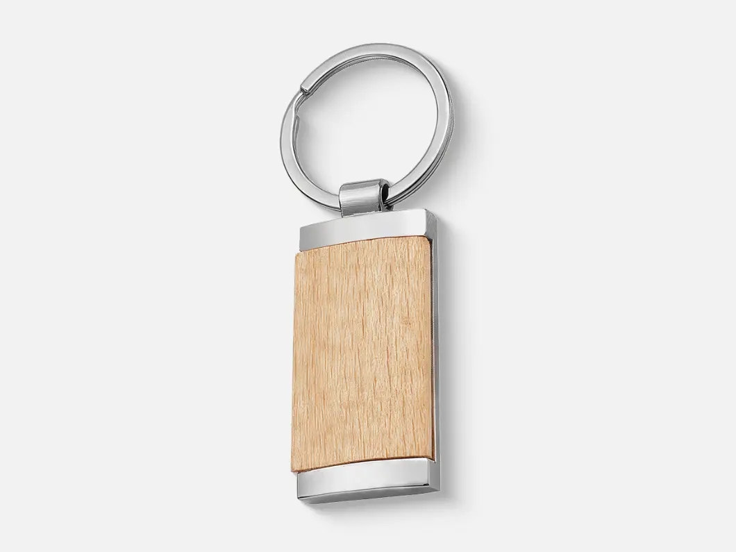Wood Insert Chrome Keychain - View 1
