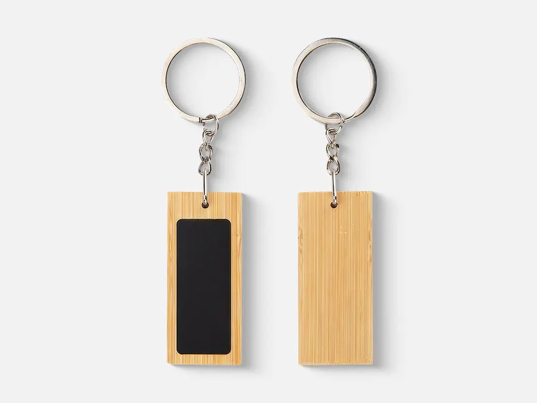 Bamboo Keychain with Black Chrome Plate - View 2