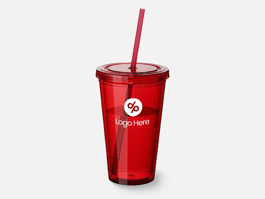 16oz AS Plastic Cold Tumbler with Straw