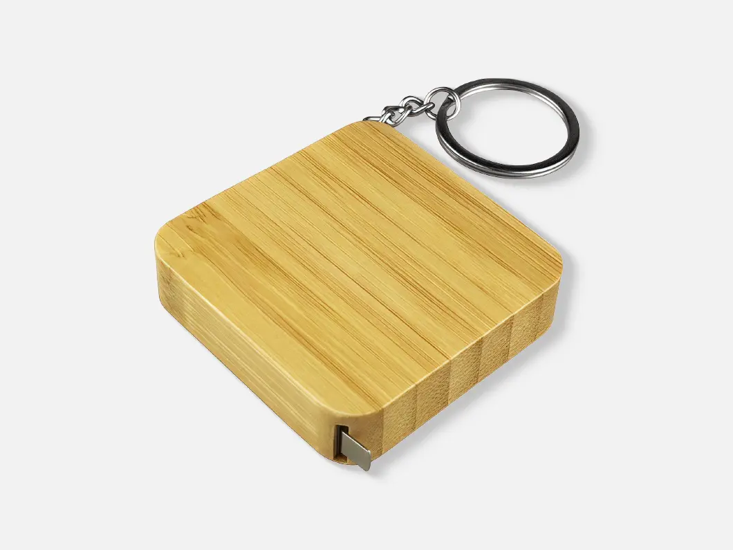 Bamboo Tape Measure Keychain - View 1