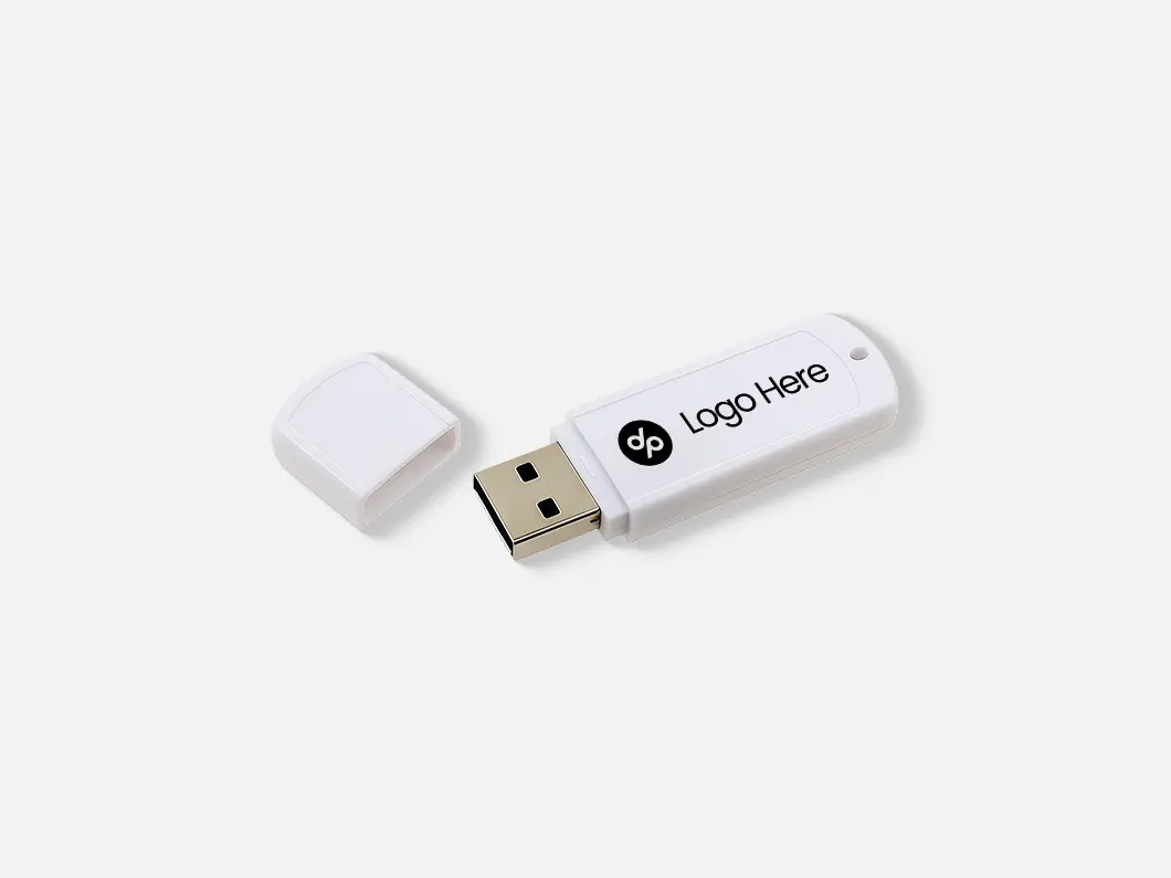 White ABS USB 2.0 Flash Drive with Protective Cap