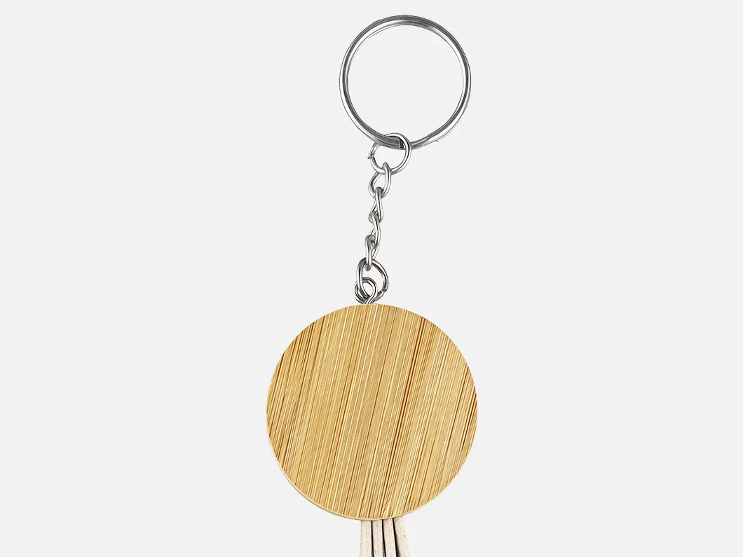 Eco 5-in-1 Round Bamboo Charging Cable Keychain