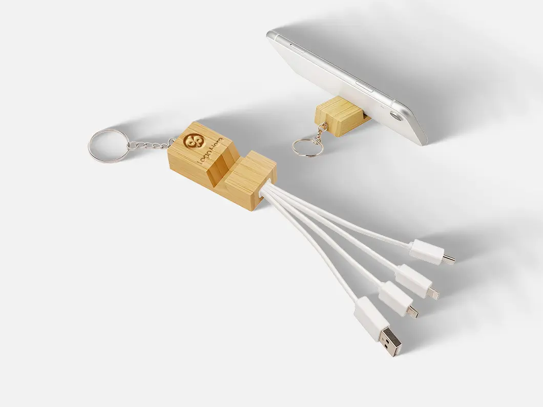 Eco 4-in-1 Bamboo Charging Cable with Phone Stand