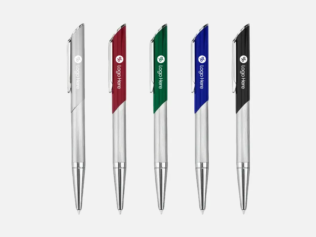 Two-Tone Metal Click Pen with Diagonal Accent - Overview