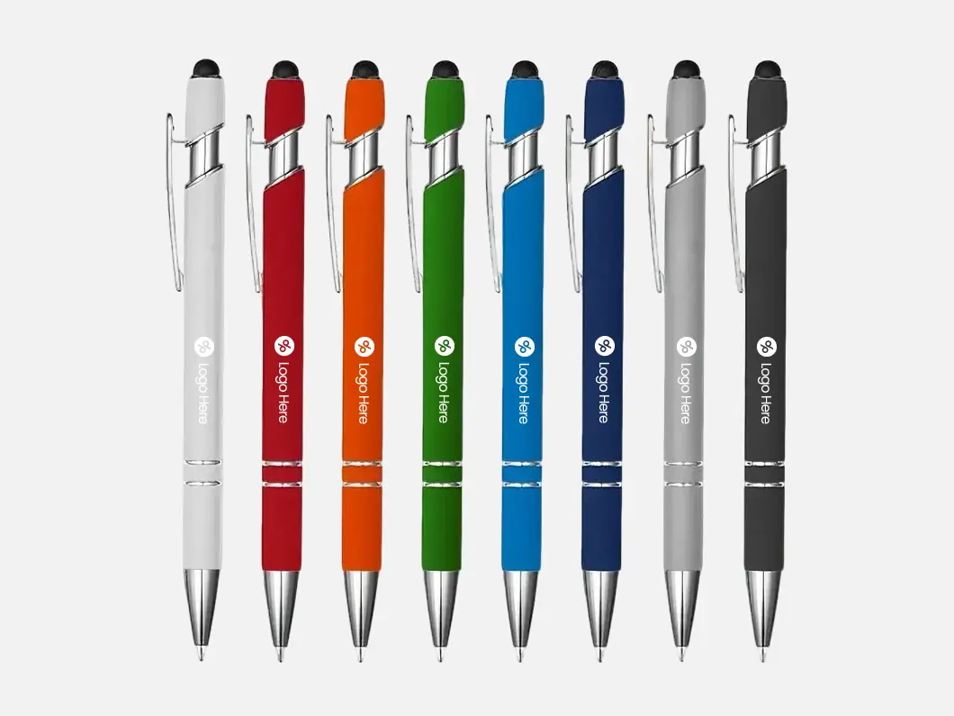Two-Tone Metal Click Stylus Pen with Diagonal Accent - View 1