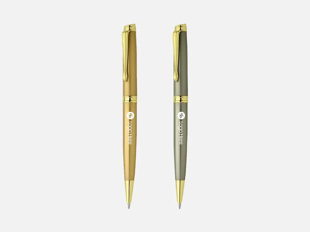 Premium Metal Twist Ballpoint Pen with Gold Trim - View 1
