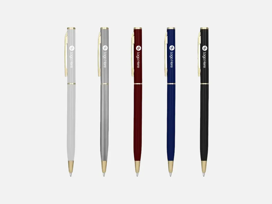Metal Twist Ballpoint Pen with Gold Trim - View 1