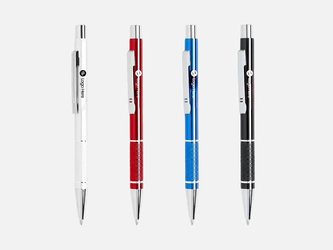 Metal Click Ballpoint Pen with Textured Grip - View 1