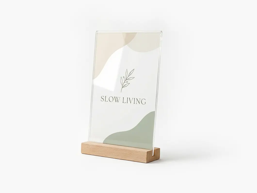 Acrylic Sign Holder with Wood Base - View 2