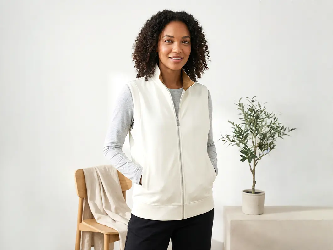 Double Knit Casual Zip Vest - View 2