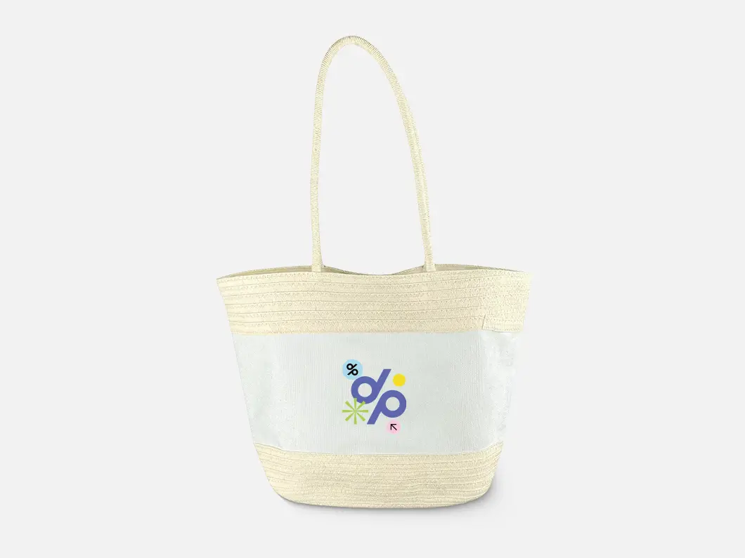 Woven Tote Bag with Canvas Panel