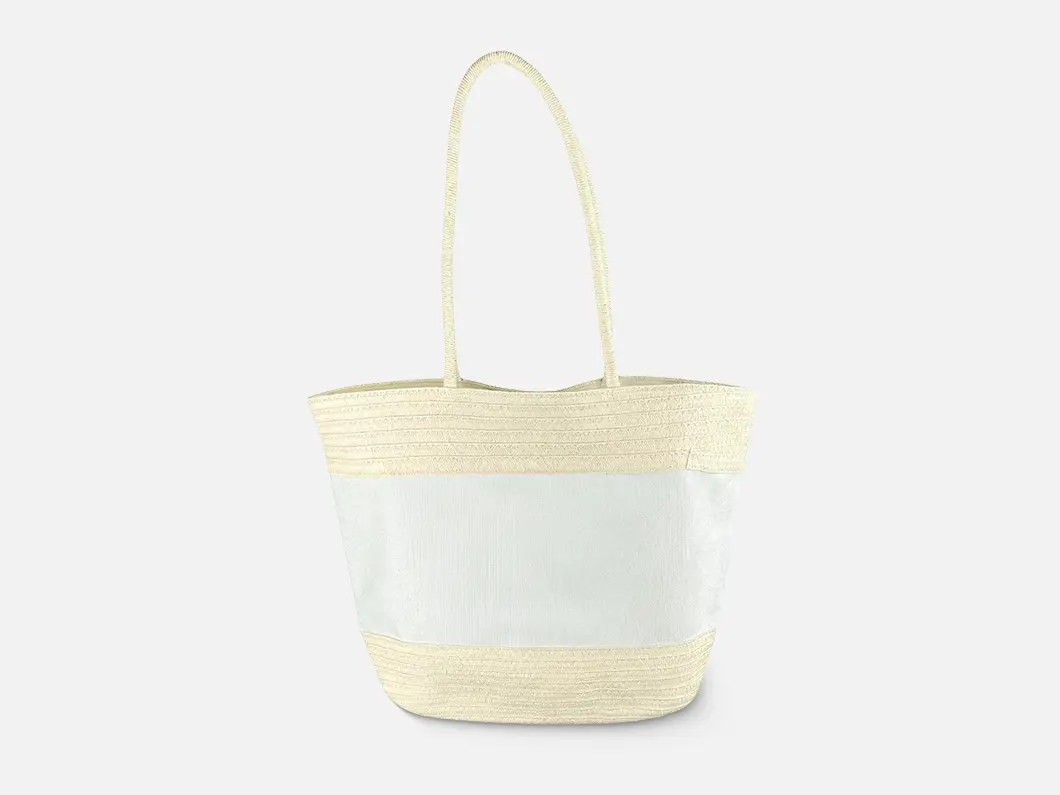 Woven Tote Bag with Canvas Panel - View 2