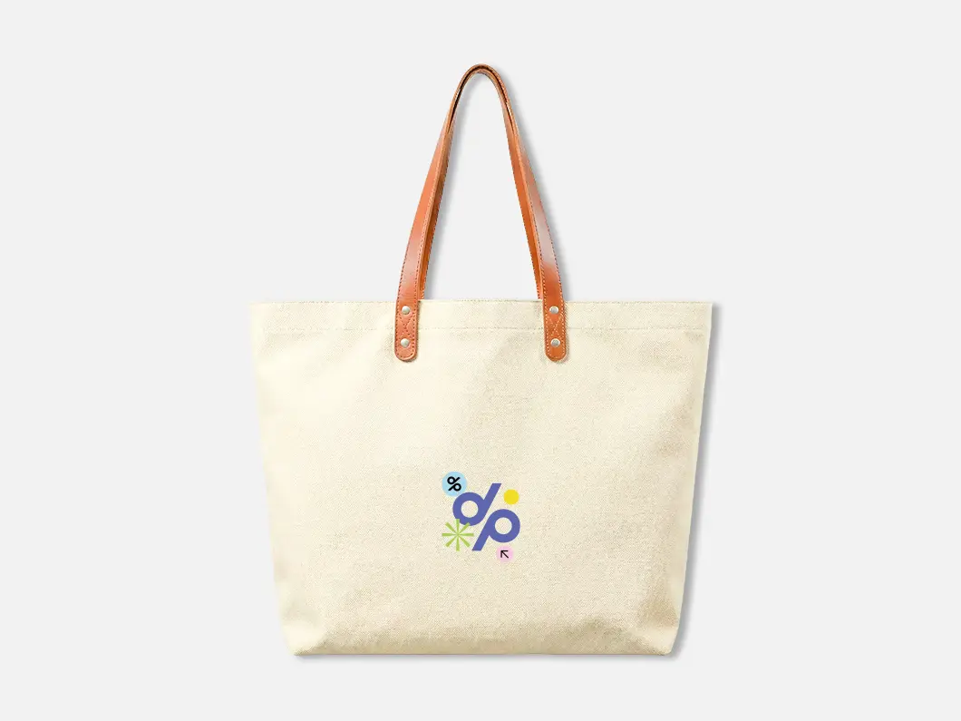 Cotton Canvas Tote Bag with Leather Handles