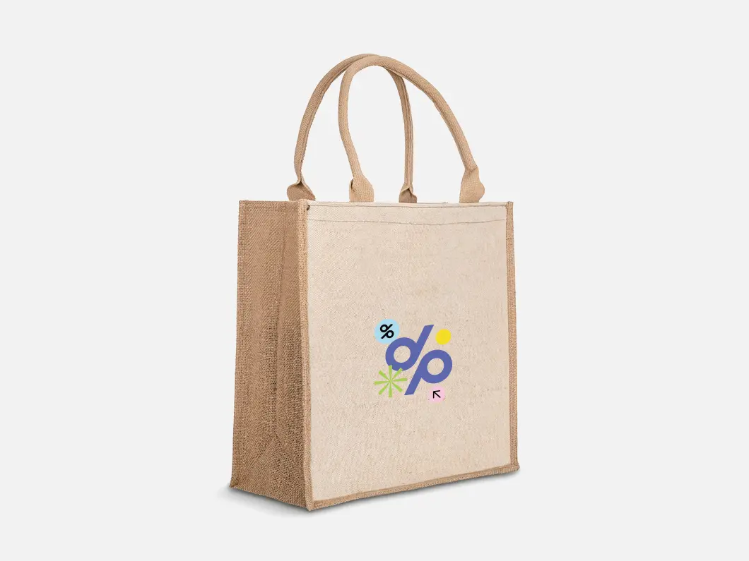 Square Bottom Jute Tote Bag - View 1