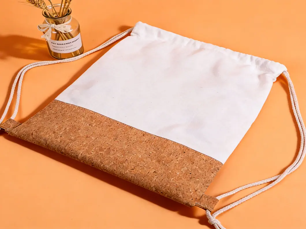 Custom Cotton Canvas Drawstring Backpack with Cork Base - View 2