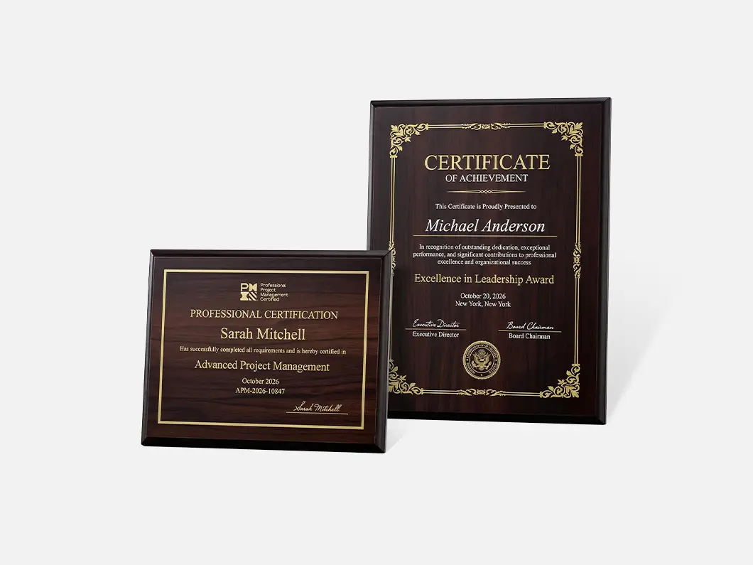 Certificate Plaques for Awards & Recognition
